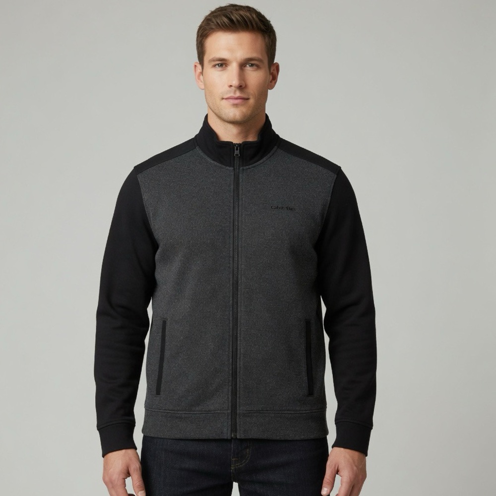 Calvin Klein Men’s Gray & Black Zip Up Track Jacket - Size Large
